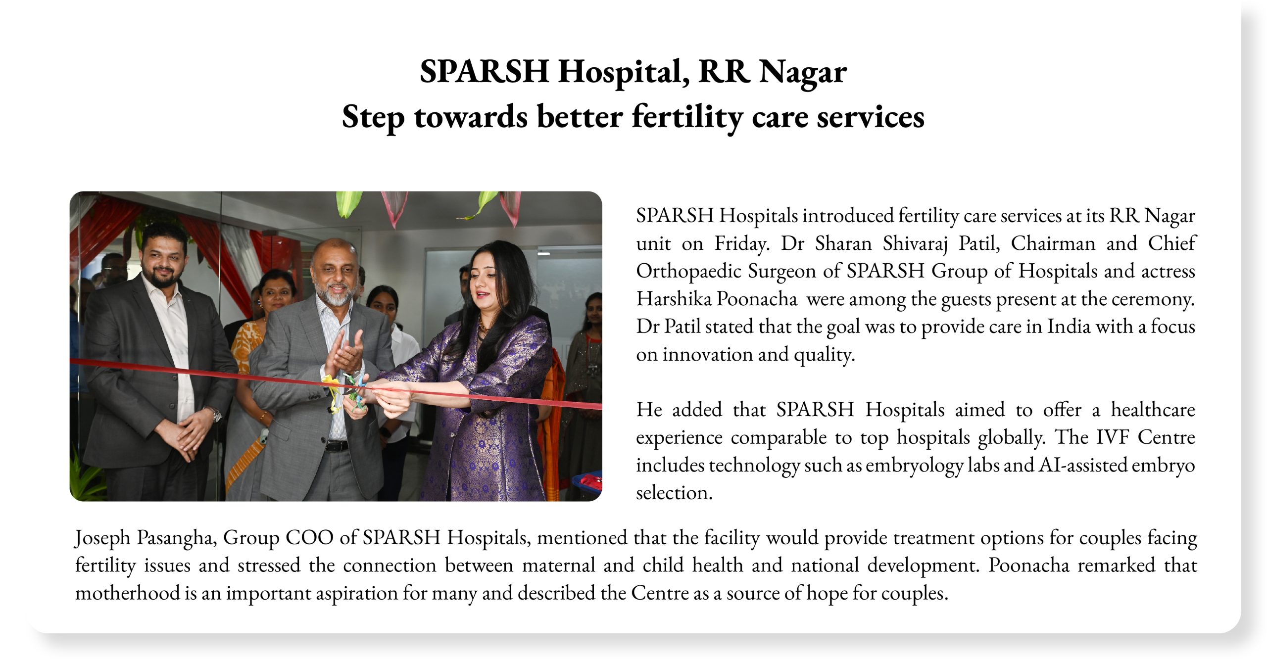 Step Towards Better Fertility Care Services Sparsh Hospital